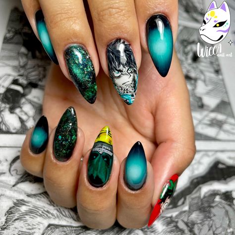 Midoriya izuku deku boku no hero anime nails Bakudeku Nails, Mha Nail Art, Deku Nails Art, Deku Nails, Mha Nail Designs, My Hero Academia Nails, Mha Nails, Nail Ideas Art, Anime Nail Art