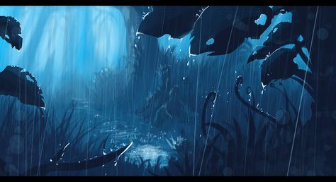 The Rain, Forest, Wallpapers, Anime, Blue