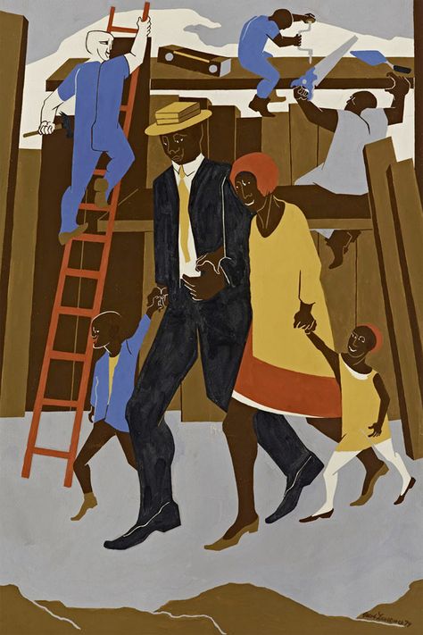 The Builders, by Jacob Lawrence Jacob Lawrence Paintings, Jacob Lawrence Art, Art Games For Kids, Jacob Lawrence, St Louis Art, Harriet Tubman, Josef Albers, Museum Exhibition, Art Institute Of Chicago