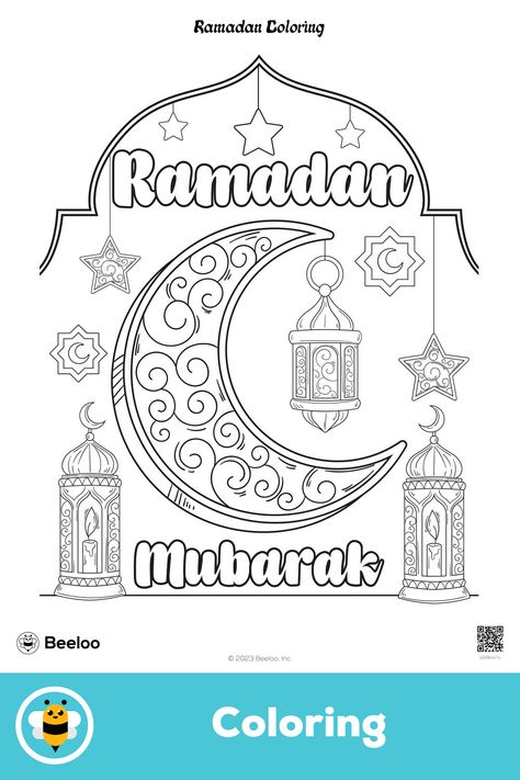 Advanced ramadan-themed coloring page for kids ages 7 and up. Featuring: Murubak Deco Ramadan, Ramadan Printables, Decoraciones Ramadan, Ramadan Cards, Ramadan Poster, Eid Mubarak Card, Ramadan Kids, Crafts And Activities For Kids, Ramadan Activities