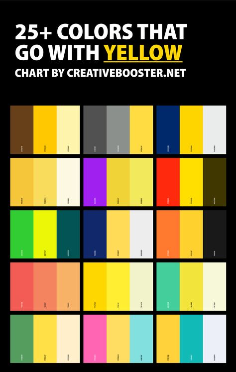 Combination With Yellow, Yellow Matching Colors, Complimentary Colors For Yellow, Color Combination With Yellow, Yellow Color Palette Combination, How To Pair Yellow Color, How To Pair Brown, Yellow Combination Outfits, Yellow Complementary Color Palettes