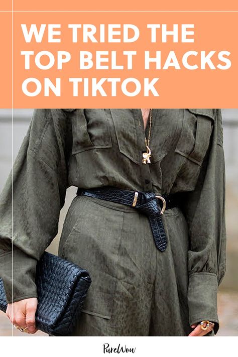 We Tried the Top Belt Hacks on TikTok. Here's What Worked (& What Definitely Didn't) Belt Hacks, Waist Belt Outfit, How To Tie A Belt, How To Wear Belts, Diy Belt, Make A Tie, Headband Scarf, Tiktok Trends, Bra Hacks