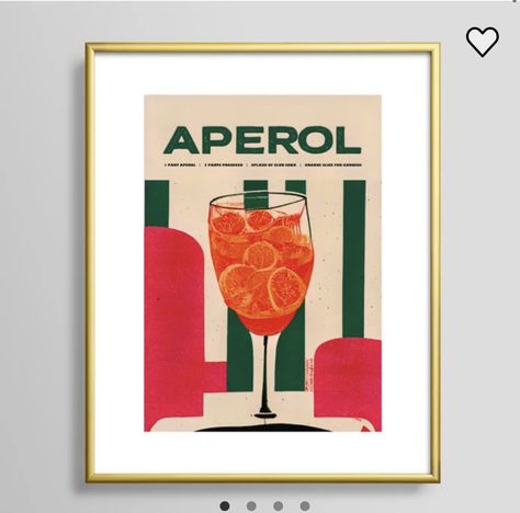 Recipe Wall Art, Aperol Spritz Poster, Recipe Wall, Bar Prints, Vintage Italian Posters, Vintage Drinks, Drinks Recipe, Poster Green, Prints Vintage