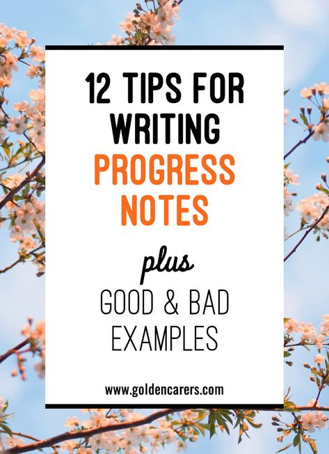 12 Tips for Writing Progress Notes: Progress notes are an essential part of the documentation required in nursing homes and assisted care facilities. They record changes that impact on the delivery of care and are used to review and update care plans. Charting For Nurses, Nursing Documentation, Director Of Nursing, Home Health Nurse, Nursing Assessment, Nurse Training, Skilled Nursing Facility, Hospice Nurse, Nursing Care Plan