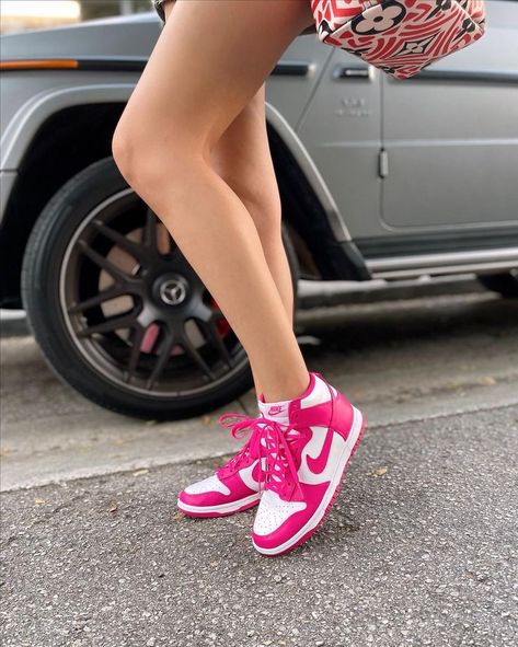 Nike Women's Dunk High Pink Prime sneakers Dunk High Pink Prime, Drip Outfits Women, Pink Dunks, Luxe For Less, Dunks Outfit, Pink Nike Shoes, Cute Nike, Nike Shoes Girls, Preppy Shoes