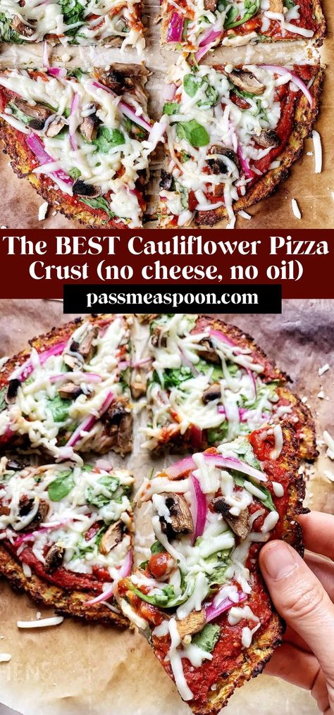 This cauliflower pizza crust makes pizza a meal you can feel good about serving again.  It is made with cauliflower rice, no oil or cheese, gluten free flour options, and is spiced up with great flavors to keep your pizza as tasty as you always want it to be! Riced Cauliflower Pizza Crust, Cauliflower Pizza Crust No Cheese, Coliflower Pizza, Cauliflower Pizza Crust, Cauliflower Flour, Cauliflower Crust Recipe, Easy Cauliflower Pizza Crust, Cauliflower Pizza Crust Recipe, Gluten Free Pizza Crust