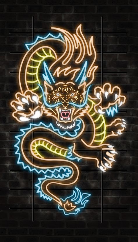 Tiger Dragon Illustration for poster  business card on Behance Dragon Neon Sign, Neon Dragon, Neon Illustration, Dragon And Tiger, Neon Tiger, Poster Business, Tiger Dragon, Neon Sign Art, Art Dragon