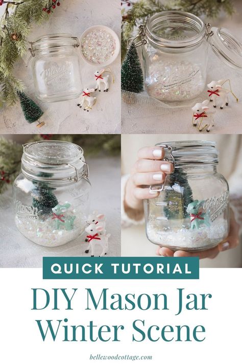 Mason Jar Christmas Scene, Mini Christmas Scene Diy, Christmas Scenes In A Jar, Christmas In A Jar Decoration, Christmas Miniatures Scene Diy, Snow In A Jar, Winter Terrarium, Holiday Mason Jar Crafts, Christmas Miniatures Scene