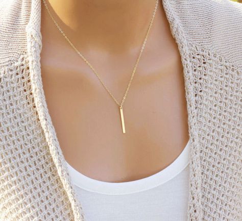 Dainty Bar Necklace, Vertical Bar Necklace, Key Pendant Necklace, Gold Necklace Simple, Minimal Necklace, Silver Bar Necklace, Vertical Bar, Bar Pendant Necklace, Long Silver Necklace