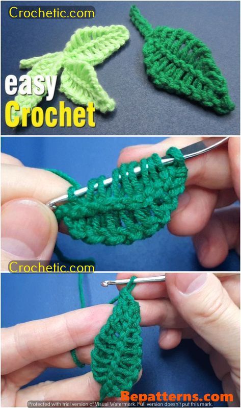 "100 Crochet Ideas: Simple Patterns for Stunning Results!" Tunisian Crochet Motifs, Tunisian Crochet Leaf Pattern, Tunisian Crochet Leaf, Tunisian Crochet Flowers Free Pattern, Crochet Foliage, Crochet Ideas Simple, Crocheted Plants, Easy Crochet Flower, Slip Stitches