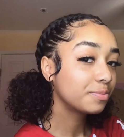 Short Curly Hairstyles For Mixed Women, Two Braids Into Bun Black Women, Cute Curly Hairstyles 4c, 2 Braids Low Bun Natural Hair, Puffball Hairstyles Natural Hair, Basketball Hairstyles Black Women, Two Braids Into Puff Natural Hair, Curly Hair Puff Hairstyles, Puff Ball Hairstyle Natural Hair