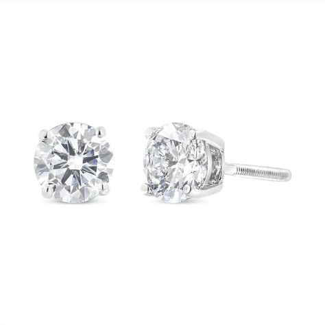 10K White Gold 1-1/2 Cttw Round Brilliant-Cut Diamond Classic 4-Prong Stud Earrings with Screw Backs (I-J Color, SI1-SI2 Clarity) https://www.jaaziintl.com/products/10k-white-gold-1-1-2-cttw-round-brilliant-cut-diamond-classic-4-prong-stud-earrings-with-screw-backs-i-j-color-si1-si2-clarity Jaazi Intl #Hot Gold Basket, White Gold Studs, White Gold Earrings Studs, Basket Setting, Color Making, Stud Style, Colorless Diamond, Solitaire Studs, Jewelry Essentials