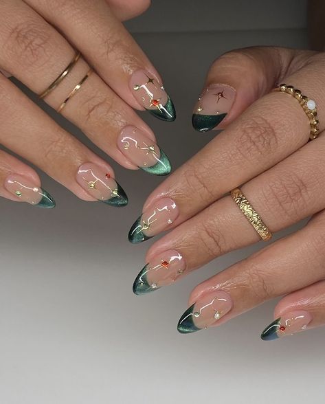 Birthday Nail Inspo 2024 Almond, Modern Minimalist Nails, Nails With Art Work, Gemstone Inspired Nails, Summer Nails Gems, Multiple Design Nails, Funky French Nails, Artsy Nails Designs, Morocco Nails