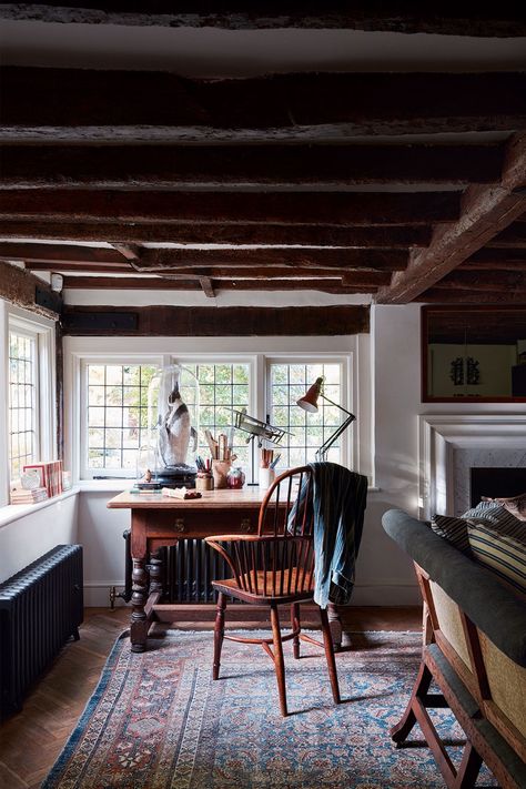 Christopher Howe creates a timeless interior for a higgledy-piggledy house in Bray | House & Garden Anglepoise Lamp, Deco Champetre, Timeless Interior, Eclectic Furniture, Cottage Interiors, Wood Beams, Low Ceiling, Cozy Cottage, Scandinavian Style