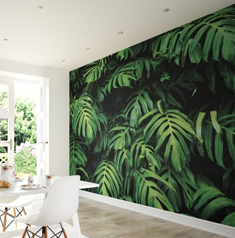 Plant Wall Mural Diy, Sauna Wall, Apothecary Store, Big Blank Wall, Tropical Frames, Spa Studio, Jungle Wall, Forest Plants, Go Wallpaper