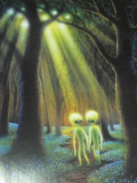 Aliens walking in the woods. Ufo Art, Alien Artwork, Alien Aesthetic, Arte Alien, Space Aliens, Aliens And Ufos, Alien Creatures, Crop Circles, Alien Art