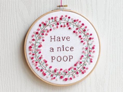 Embroidery Bathroom, Funny Embroidery, Funny Bathroom Art, Redwork Embroidery, Bathroom Sign, Embroidery Transfers, Funny Bathroom, Embroidery Patterns Vintage, Cross Stitch Funny