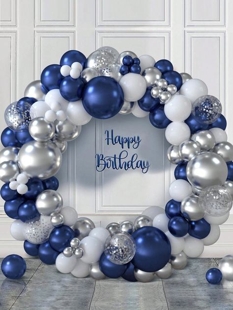 117 piezas Conjunto de globos azul oscuro plateado, decoración de globos para arco de fondo de pared de fiesta de evento de cumpleaños y vacaciones Azul Marino    Látex     Event & Party Supplies, size features are:Bust: ,Length: ,Sleeve Length: Navy And Silver Birthday Decorations, Dark Blue Decorations Party, Blue Balloons Decorations, Blue Balloon Decorations, Navy Quince, Room Wall Background, Light Blue Decor, Boys Birthday Party Decorations, Blue Party Decorations