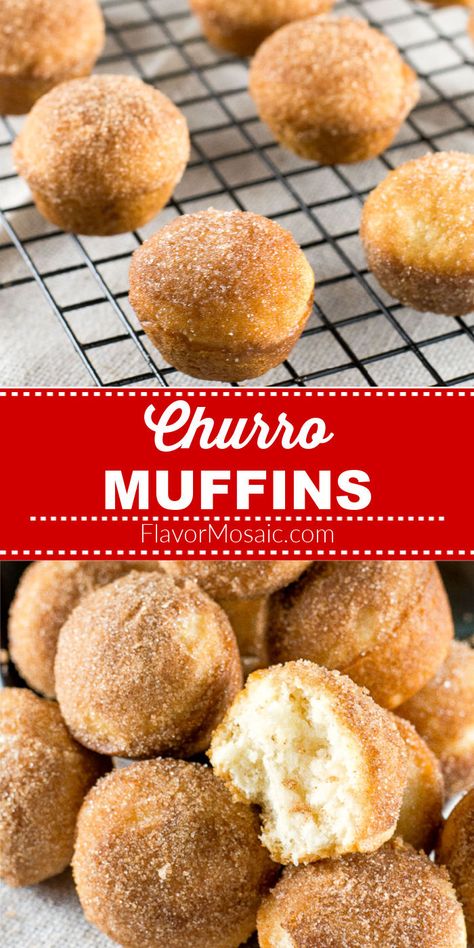 Churro Mini Muffins, Churros Muffin Recipe, September Deserts, Mexican Breakfast Sweet, Sweet Mexican Breakfast, Easy Dessert For Taco Night, Mexican Party Dessert Ideas, Mexican Brunch Food Ideas, Easy Churro Dessert