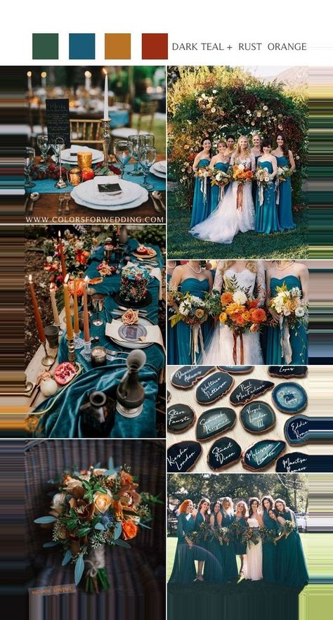 Rust Orange Wedding, Dark Teal Weddings, Wedding Schemes, Teal And Rust, Teal Wedding Colors, Orange Wedding Colors, Fall Wedding Color Schemes, Rusting Wedding, Wedding Color Ideas