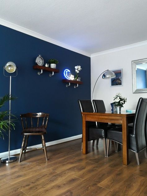 Living Room Color Combination Blue, Blue Wall Colour Combination, Sapphire Salute Dulux Paint, Royal Blue Walls Living Room, Dulux Sapphire Salute Living Rooms, Study Room Colour Combination, Sapphire Salute Living Room, Hall Wall Colour, Dulux Sapphire Salute