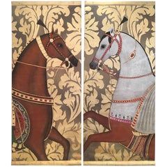 Painted Horses, Persian Art Painting, Horse Art Print, Horse Illustration, Horse Drawings, Art Japonais, Art Et Illustration, Painted Canvas, Horse Painting