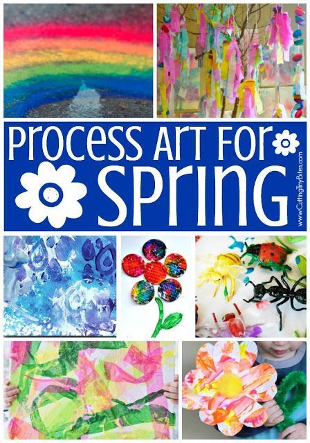 Spring Process Art- Great collection of 20 ideas for spring process art for toddlers, preschoolers, kindergartners, and elementary kids. You'll find painting, stamping, collages, sculpture, and more.  Make flowers, bugs, rainbows, and butterflies! Spring Process Art, Process Art For Toddlers, Process Art Preschool, Art For Toddlers, Rainbows And Butterflies, Spring Art Projects, Make Flowers, Spring Preschool, Spring Crafts For Kids