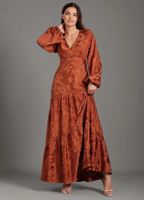 Coutnry Long Dress Rust, Rust Maternity Dress, Long Sleeved Maxi Dress Fall, Orange Long-sleeved Maxi Dress For Garden Party, Maternity Dress Boho Rust, Bohemian Orange Floor-length Dress, Product Campaign, Sept Wedding, Long Sleeve Flowy Dress