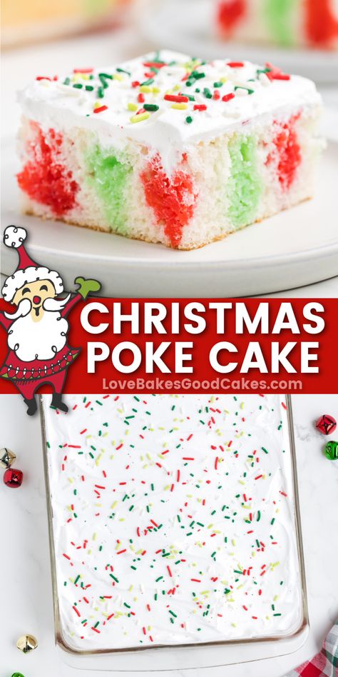 Christmas Poke Cake pin collage Christmas Poke Cake, Christmas Peeps, Simple White Cake, Poke Cake Recipe, Best Christmas Recipes, Poke Cake Recipes, Poke Cakes, Holiday Dessert, White Cake Mixes