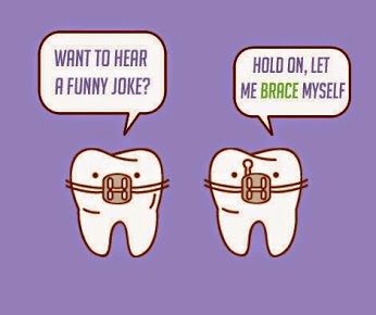 Want to hear a funny joke?  Hold on, let me brace myself.   #OrthodonticHumor #DentalJokes Orthodontic Bulletin Board Ideas, Orthodontist Humor, Dental Comics, Dental Sayings, Orthodontic Humor, Braces Humor, Ortho Marketing, Orthodontics Marketing, Dental Poster