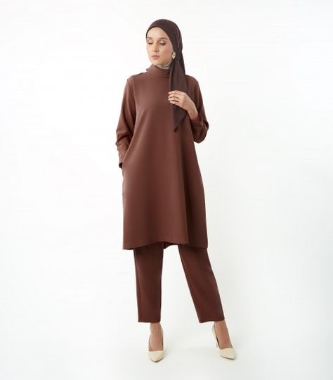 Inhanna | The Kebaya and Kurung Expert | Stay At Home | SUIT Evelyn Tunic Suit Evelyn Tunic Suit Cocoa Brown Brown Shalwar Kameez, Baju Kurung Moden, Kurung Moden, Cotton Kurti Designs, Cotton Kurti, Cocoa Brown, Shalwar Kameez, Long Tunic, Kurti Designs