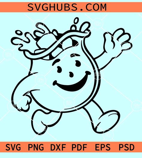 Kool Aid Man SVG, Kool Aid Man PNG EPS DXF files for cricut Koolaid Man Drawing, Kool Aid Costume, Kool Aid Man, Man Png, Holiday Costumes, Rock Ideas, Man Logo, Kool Aid, 4th July