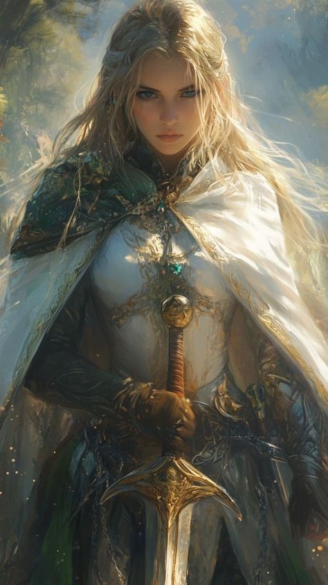 Light Armor Female, Light Queen Aesthetic, Scifi Princess, Spiritual Warrior Woman, Sun Paladin, Warrior Princess Art, Dnd World, Warrior Female, Warrior Of Light