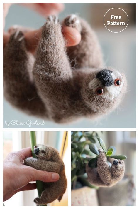 Little Sloth Amigurumi Free Knitting Pattern Knitted Sloth Free Pattern, Sloth Knitting Pattern, Sew Toys Patterns, Sloth Knitting Pattern Free, Sloth Amigurumi Pattern Free, Knit Animal Patterns Free, Knitted Patterns Free, Free Knitting Patterns Toys, Small Knitting Projects Free