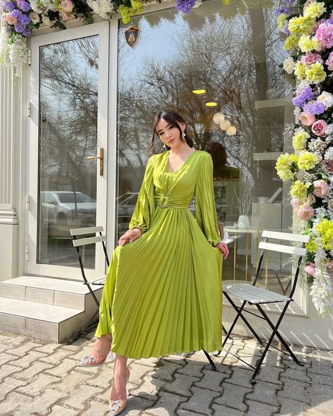 Pistachio Color Dress, Pistachio Color, Latest Bridal Dresses, Soiree Dress, Royal Dresses, Silk Outfit, Best Photo Poses, Stylish Hair, Elegant Outfit