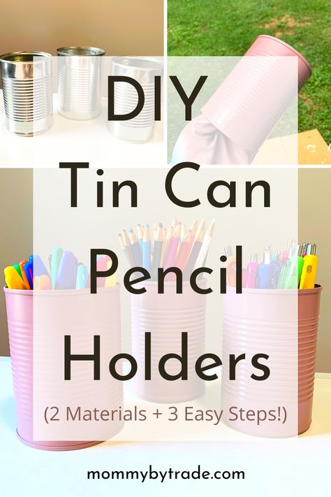 These Tin Can Pencil (or pen or Sharpie) Holders are super cheap and super easy to make! #homediy #howtoreusetincans #diypencilholder #momlife #diy Diy Pencil Holder, Pencil Holders, Writing Utensils, Flower Planters, Tin Can, Diy Organization, Pencil Holder, Cheap Diy, Ways To Save Money