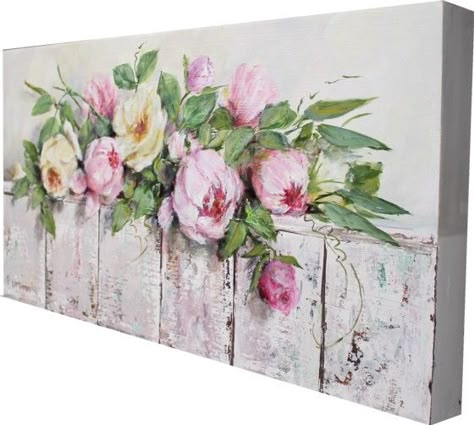 Horizontal Flower Painting, Horizontal Painting Ideas, Horizontal Paintings, Horizontal Artwork, Long Painting, Horizontal Painting, Rose Wall Art, Canvas Painting Tutorials, Back Painting