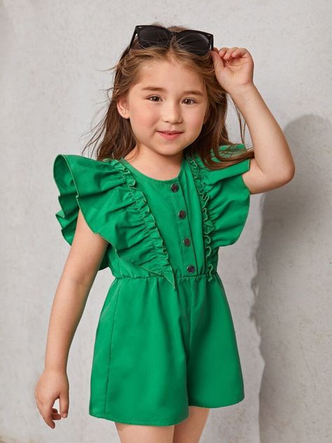 Girls Clothes Patterns, Green Cute, Kids Dress Wear, Kids Dress Patterns, Baby Dress Design, Rompers For Kids, Kids Designer Dresses