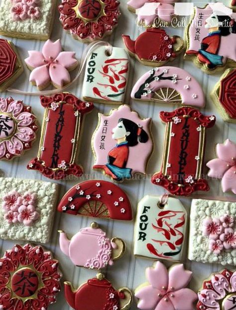 Cherry Blossom Party, Hand Painted Cookies, Cherry Blossom Theme, Japanese Party, Asian Party, Japanese Birthday, Quinceanera Themes, Disney Princess Party, Birthday Food