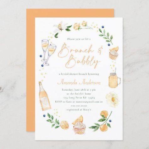 $2.55 | Brunch and Bubbly Champagne Bridal Shower Party #watercolor, muffins and mimosas, party invitation, orange invitation, bridal shower, bachelorette party, brunch and bubbly, champagne, rustic, floral Muffins And Mimosas, Bestie Getting Married, Bachelorette Party Brunch, Brunch And Bubbly Invitations, Orange Invitation, Bridal Shower Brunch Invitations, Bridal Shower Champagne, Brunch And Bubbly, Brunch Bubbly