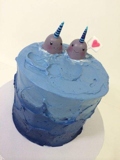 Fondant Narwhal, Narwhal Cake, Dino Cakes, Ombre Buttercream, Narwhal Party, Ocean Birthday Party, Dino Cake, Birthday 5, Ocean Birthday