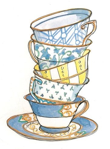 Teacup Tower . . . Tea Cup Drawing, Tea Cup Art, Cuppa Tea, Cup Art, Tea Cups And Saucers, Tea For Two, Tea Art, Time For Tea, A Cup Of Tea