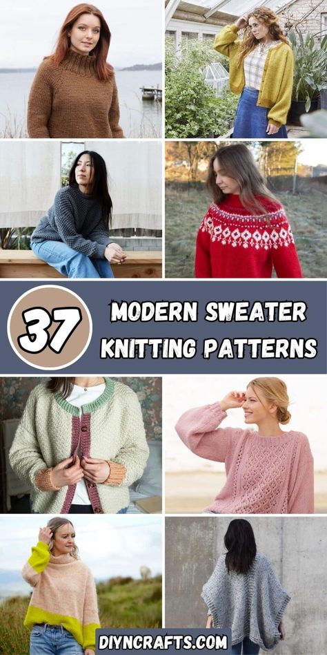 37 Modern Sweater Knitting Patterns Easy Knit Sweaters For Beginners, Icelandic Sweaters Pattern, Free Knitting Patterns For Women Sweater, Knit Sweater Free Pattern, Free Knit Sweater Patterns, Boho Knitting Patterns, Ravelry Knitting Free, Easy Knit Sweater, Fair Isle Knitting Patterns Free