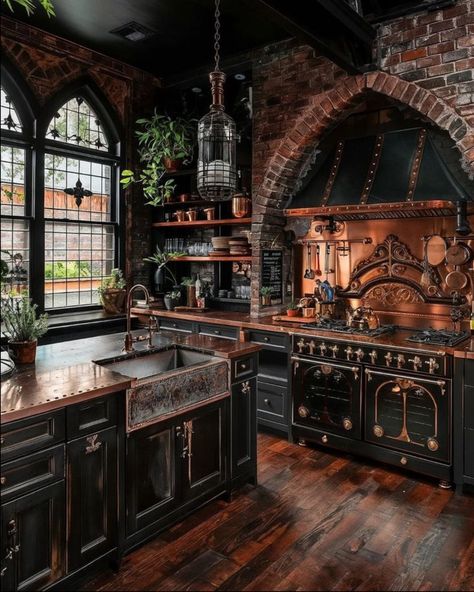 Gothic Kitchen Ideas, Boho Style Kitchen, Goth Kitchen, Goth Houses, Boho Kitchen Ideas, Gothic Kitchen, Dark Home Decor, Aesthetic Kitchen, Goth Home