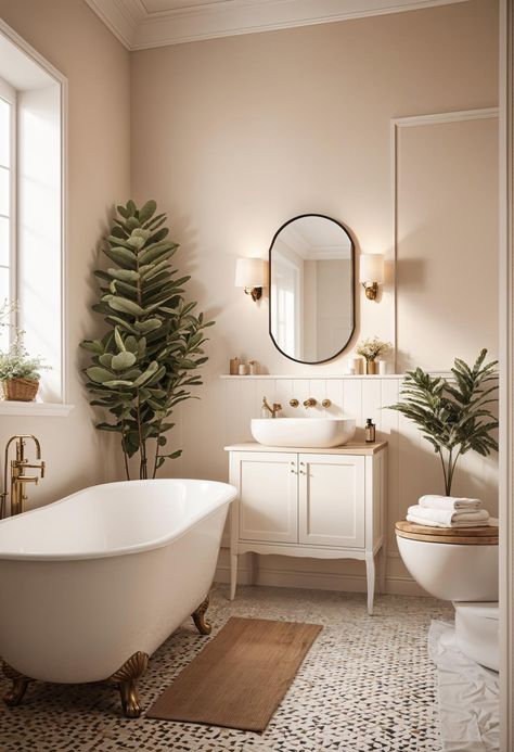 15 Trendy Bathroom Paint Colors For A Stunning Makeover Farmhouse Bathroom Colours, Tan Bathroom Paint Colors, Bathroom Paint Colors Neutral, Vintage Bathroom Colors, Bathroom Neutral Paint Colors, Neutral Paint Colors For Bathroom, Soft Bathroom Aesthetic, Bathroom Redecorating Ideas, Bathroom Colours 2024