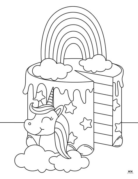 Unicorn Drawing For Coloring, Cake Colouring Pages, Unicorn Cake Drawing, Unicorn Coloring Sheets, Unicorn Colouring Sheet, Coloring Pages Birthday, Unicorn Cake Coloring Pages, Birthday Cake Coloring Page, Cake Coloring