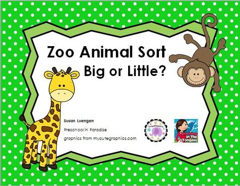 This activity is to help young children learn to recognize and create patterns and to become aware of relationships by sorting and classifying objects by size (big and little). It can provide a fun hands-on activity when doing a thematic unit on Zoo Animals. Included are Vocabulary Word Cards using the same zoo animals. Lion Sitting, Animal Vocabulary, Animal Sorting, Math For Preschool, Maths Activity, Zoo Activities, Animals Tiger, Activity Preschool, Thematic Units