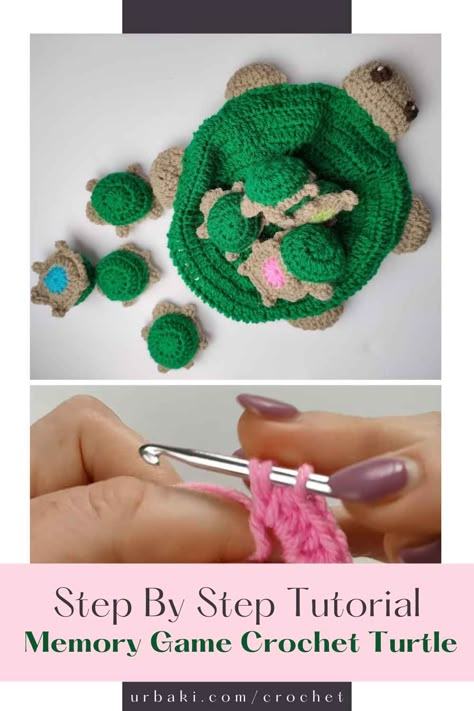 Looking for the perfect present or gift crochet idea that's both adorable and entertaining? Look no further!rnrnWith our Memory Game Crochet Turtle tutorial, crafted by the talented individuals at Hobbi CROCHET, you'll embark on a journey of creativity and joy.rnrnIn this step-by-step guide, we'll show you how to create your very own amigurumi turtle without any sewing required.rnrnWhether you're a seasoned crocheter or just starting, this project is perfect for all skill levels. Free Crochet Patterns For Turtles, Crochet Turtle Matching Game Free Pattern, Turtle Games For Kids, Crochet Turtle Matching Game Pattern, Crochet Turtle Tutorial, Crochet Turtle Memory Game, Crochet Memory Game, Crochet Turtle Pattern Free, Diy Crochet Headband