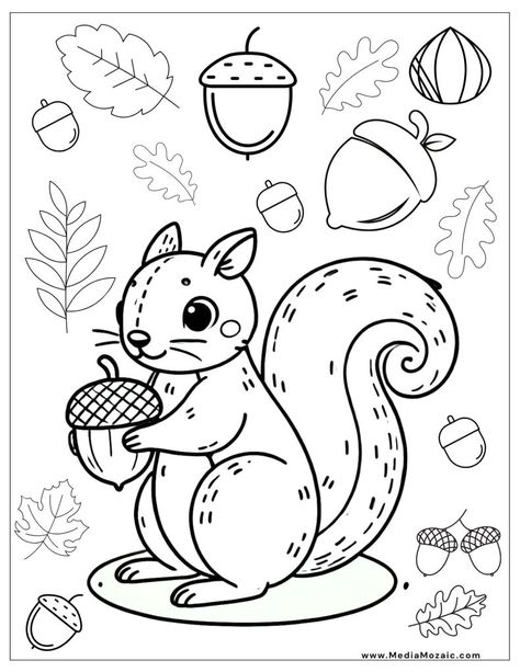 Acorn Coloring Page Free Printable, Squirrel Coloring Pages Free Printable, Fall Coloring Sheets Free Printable, Autumn Coloring Pages For Kids, Coloring Pages Autumn, Fall Coloring Pages For Kids, Squirrel Coloring Page, Fall Coloring Sheets, Forest Coloring Pages