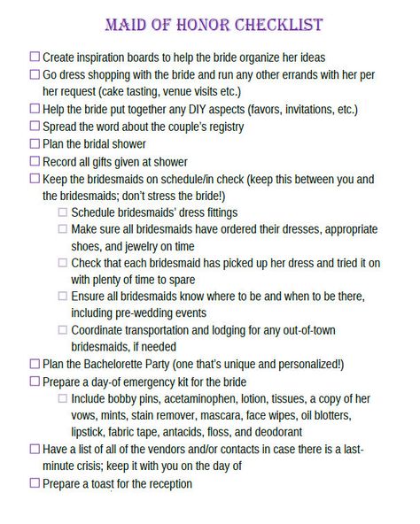 Maid Of Honor Wedding Checklist | AllFreeDIYWeddings.com Maid Of Honor Responsibilities, Maid Of Honor Duties, Moh Duties, Wedding Maids, Checklist Wedding, Made Of Honor, Maid Of Honor Speech, Bridesmaid Duties, Wedding Speech